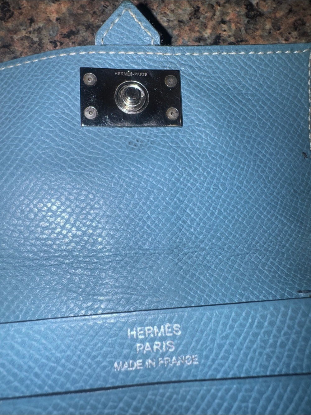 Hermes Bearn Compact Wallet Card Holder Blue Epsom - Pre-Loved - Picture 4 of 6